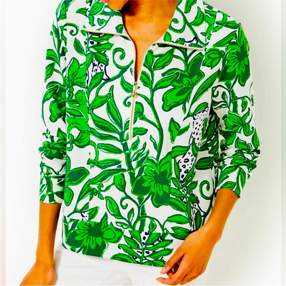 NWOT Lilly Pulitzer Eleni UPF 50 Plus Pullover FIDDLE LEAF GREEN Large